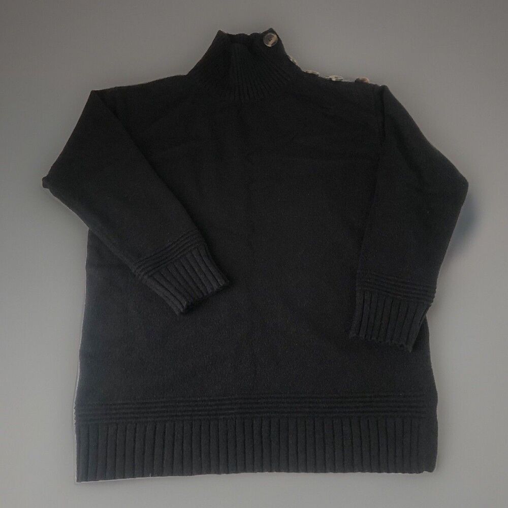 Anthropologie Women's Button Mock Neck Black Sweater Size Small